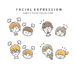 色々な親子の怒った顔と驚いた顔