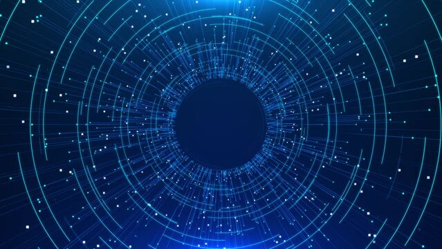 Cyber HUD circle interfaces Hi tech 3D Big Data Digital tunnel matrix. Futuristic cyberspace hi technology Abstract background. Cyber punk. Virtual reality VR display design. Sci-Fi HUD, GUI,UI