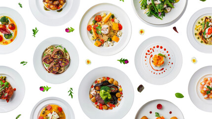 Food plates on white background