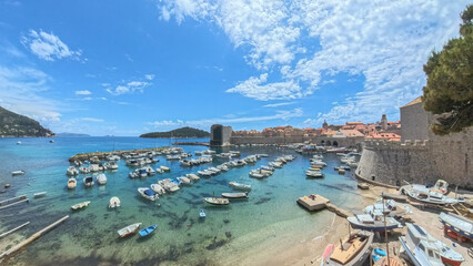 City of Dubrovnik Croatia with city walls streets and harbor