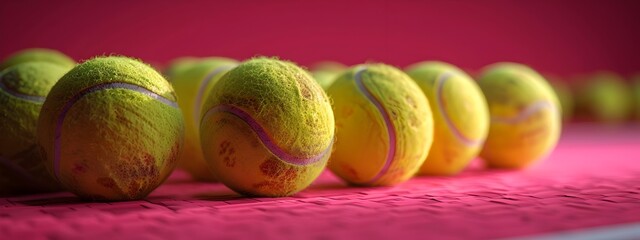 Vibrant 3D Rendered Tennis Ball Tableau Against Flamingo Pink Backdrop