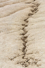Romania, Buzău County, Berca. Geological ,botanical reservation Vulcanii Noroioși de la Paclele Mici. Small volcano-shaped structures caused by eruption of  natural gases.