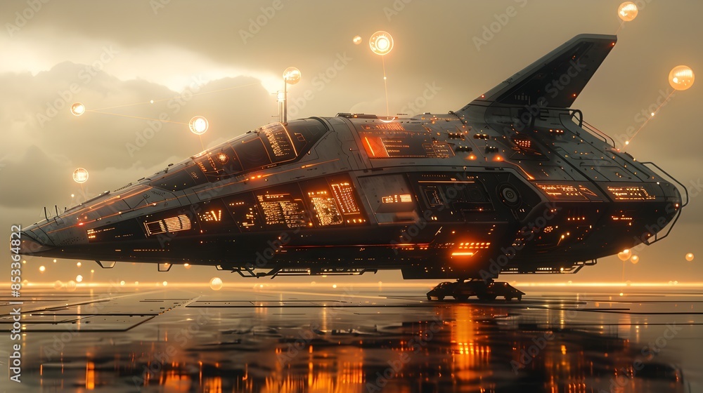 Poster dramatic side profile of an autonomous command module with sleek futuristic design