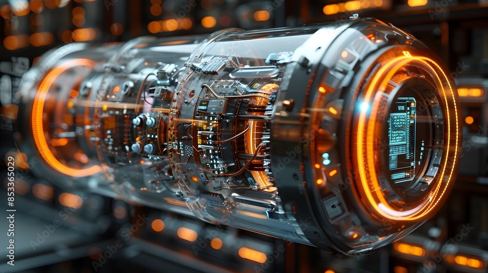 Poster advanced neural network processing hub with crystalline shell and holographic readouts