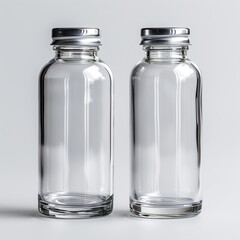 A clear glass vial with metal cap on the right side with copy paste