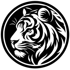 Tiger head silhouette in circle