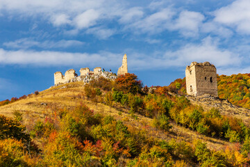 Europe, Romania, Transylvania.Coltesti Castle 11th C Ruins. Territorial Trascau mountain views.