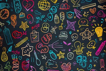 Colorful back-to-school doodles on a chalkboard