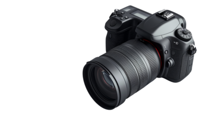 Professional digital photo camera on white background