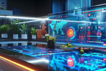 Obraz premium Abstract futuristic digital network system with data diagram for global data management. Planning on environmental protection initiative for clean and sustainable future ecology