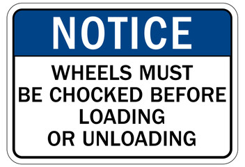 Chock wheels warning sign wheels must be chocked before loading or unloading