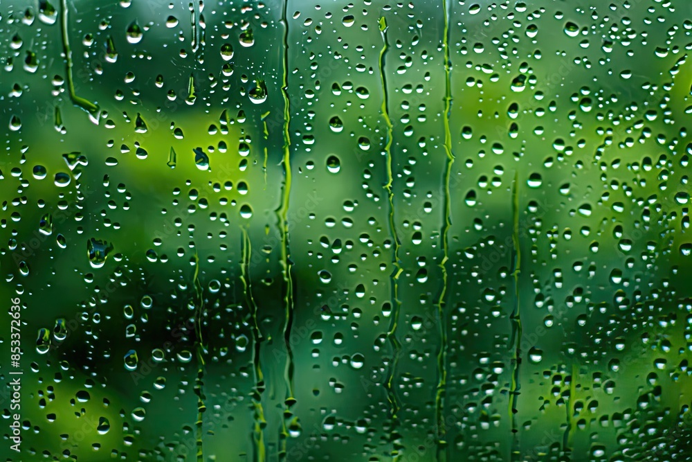 Poster a window with raindrops on it. the raindrops are small and scattered, creating a blurry effect. scen