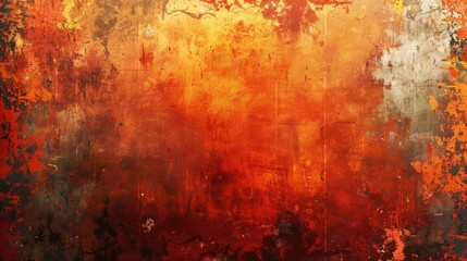 Obraz premium A painting of a wall with orange paint and a black border. The wall is covered in graffiti and the paint is chipped and peeling