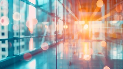 Blurred Office Corridor at Sunrise