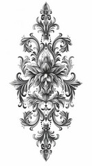 Vertical ornamental pattern for tattoo in black and white, without skin without shading forearm, size 15 centimeters