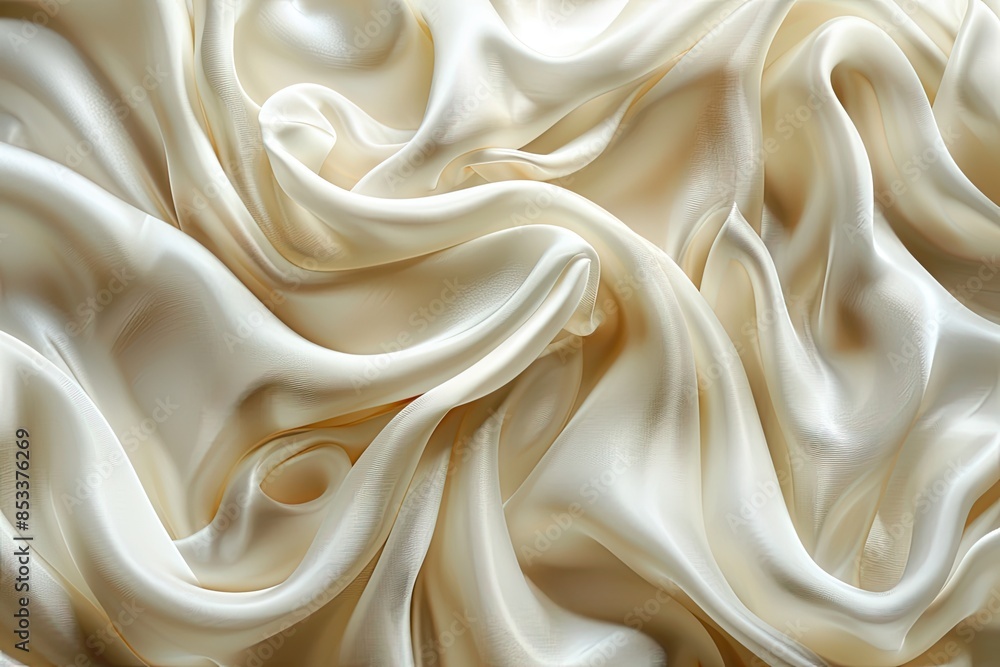 Poster a white fabric with a pattern of waves and ripples. the fabric is very soft and smooth
