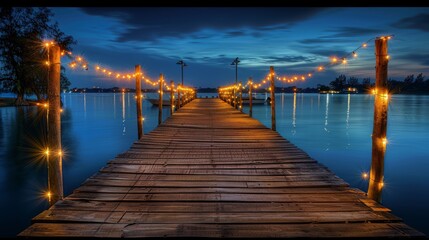 Lit Pier at Dusk