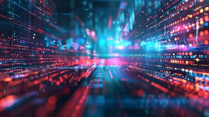 Abstract Glowing Particles in Blue and Red