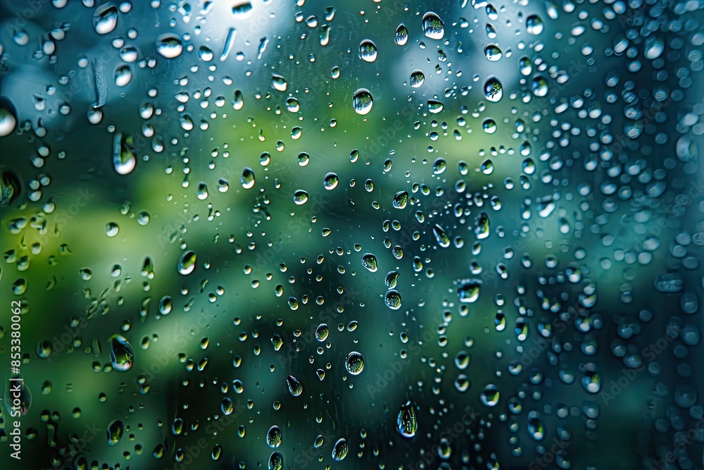 Poster a window with raindrops on it. the raindrops are small and scattered, creating a blurry effect. scen