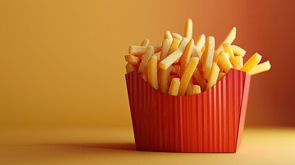 Fast Food Craving A 3D illustration of fast food french fries, contained in a red paper box, evokes a craving for comfort food