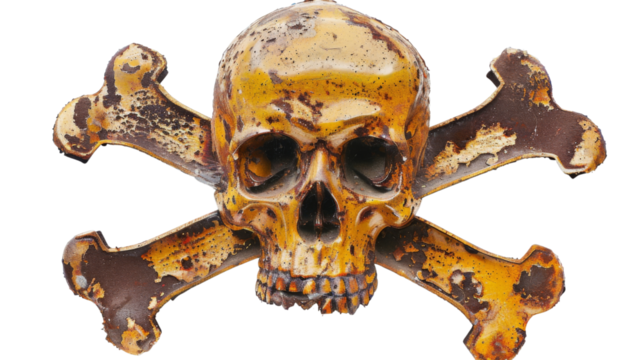 Danger sign with skull and cross bones on white background
