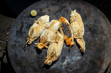 Traditional Tamale cooked on a large comal