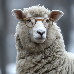 a serious sheep with glasses posing for a picture