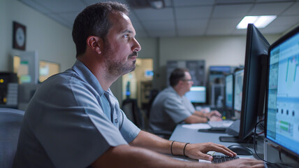 Fototapeta premium Employee Working in Front of Monitor
