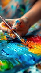 Naklejka premium Artist's Hand Painting with Vibrant Colors. Generative ai