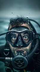Close-up of Diver with Scuba Gear. Generative ai