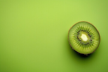 Healthy nutrition concept. Fresh cut kiwi fruit isolated on willow green background. Wallpaper, poster style. Close up. Flat lay. Copy-space. Studio shot