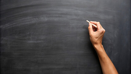Naklejka premium A hand writes on a blackboard with a piece of chalk