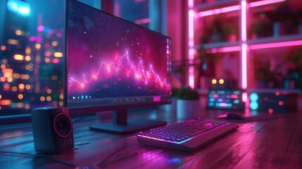 Obraz premium Gaming Setup with a Neon Glow