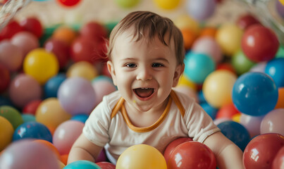 Fototapeta premium toddler or baby doing activities happily and having fun.