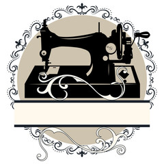Logo design for a tailoring shop with sewing machine Vintage style, circular pattern.