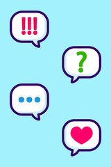 A set of messages. Love message. Various notifications.  Vector illustration.