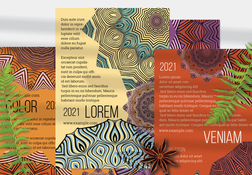 Flyer Layout with Mandala and Ethnic Tribal Lace Flower Elements