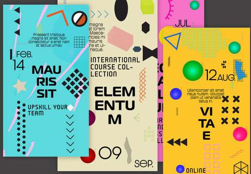 Social Media Post Layout in Memphis style with 3D Geometric Shapes