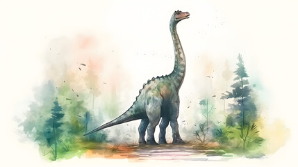Fototapeta premium Brachiosaurus in nature watercolor style