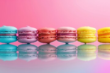 Vibrant Colorful Macarons on Glass Surface