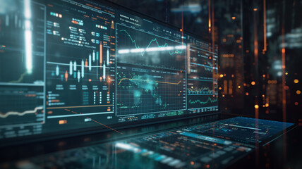 Futuristic Data Interface: Sci-fi hologram dashboard with data visuals