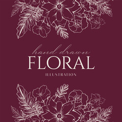 Wedding Daisy Flower Frame drawn mono-line floral botanical flower background design