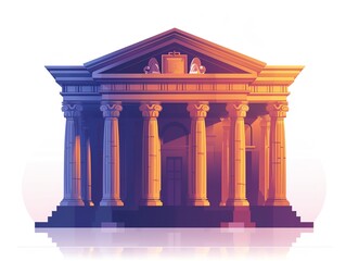 Obraz premium Stylized bank icon with classical pillars and modern elements, representing financial stability