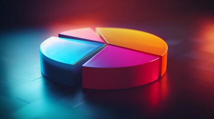 Obraz premium 3D pie chart icon with vibrant segments, floating in a sleek virtual space