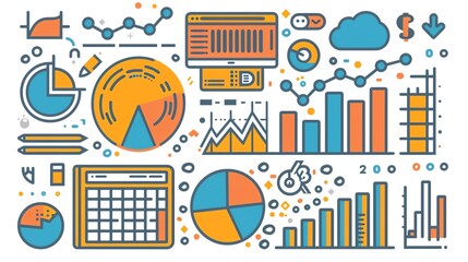 Fototapeta premium Detailed financial planning icon with charts and strategic elements, highlighting comprehensive management