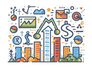 Detailed investment opportunity icon with financial symbols and growth elements