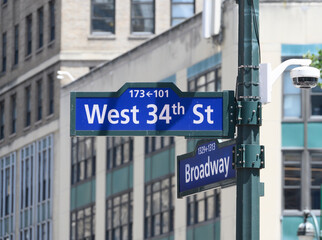 West 34th St and Broadway Street sign, New York City