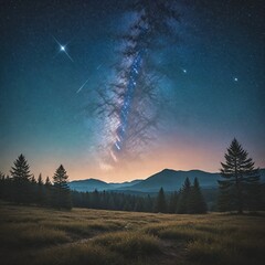 Fototapeta premium a picture of some trees and a starry sky with a star filled sky behind them