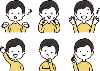 男の子の上半身のアイコンイラスト素材セット