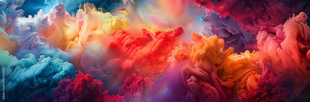 Poster Vibrant abstract ink cloud patterns - A mesmerizing display of vibrant ink clouds creating a surreal landscape, symbolizing creativity and imagination